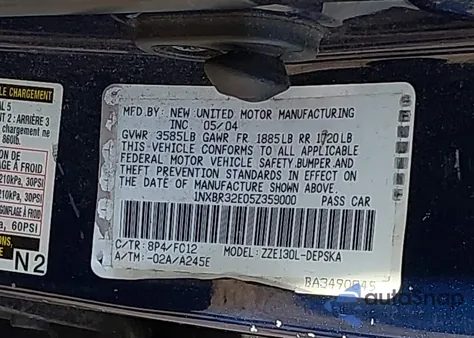 2005 Toyota Corolla S from USA, damaged, VIN 1NXBR32E05Z359000